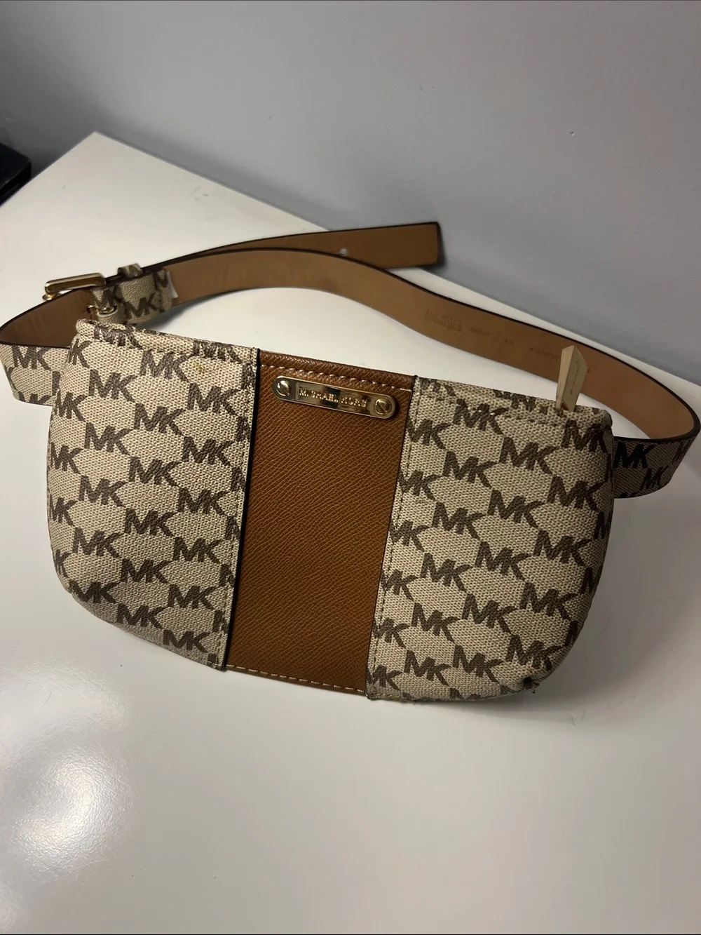 Michael Kors Signature Belt Bag in Brown and Tan